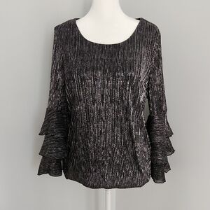 Alfani Metallic Black Blouse with Ruffle Sleeves